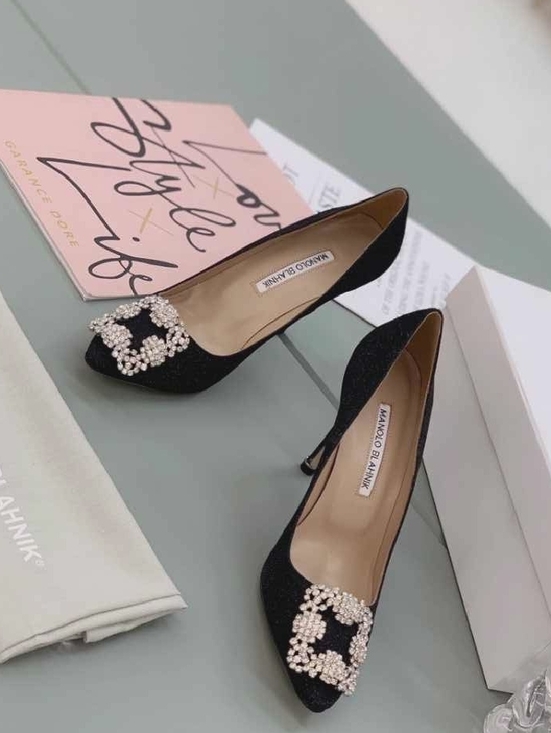 Manolo Blahnik Shoes - Manolo Blahnik Square Crystal Buckle Black High Heels